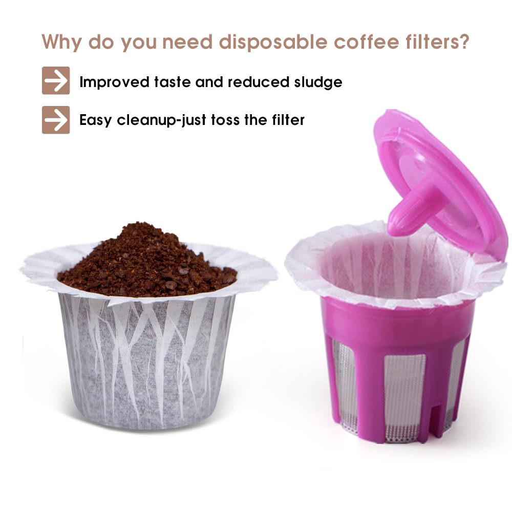 Disposable Coffee Paper Filter 300 Count with 2 Pack Reusable K Cup Coffee Pods,Compatible with Keurig Single Serve Coffee Maker 2.0 & 1.0