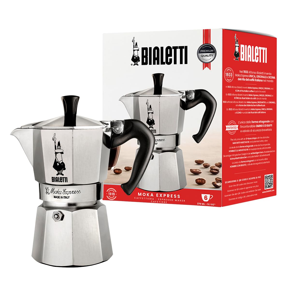Bialetti - Moka Express: Iconic Stovetop Espresso Maker, Makes Real Italian Coffee, Moka Pot 3 Cups (4.3 Oz - 130 Ml), Aluminium, Silver