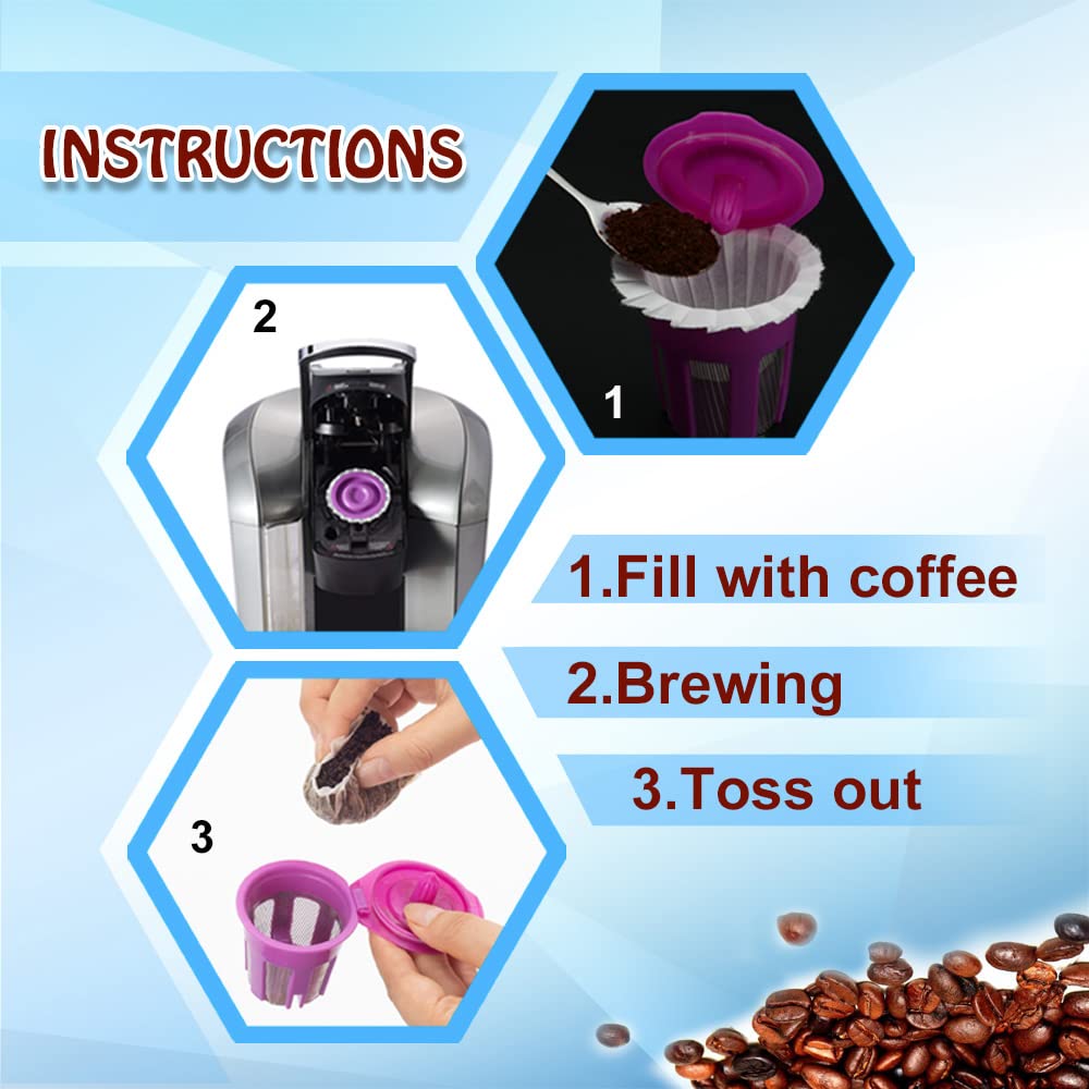 Disposable Coffee Paper Filter 300 Count with 2 Pack Reusable K Cup Coffee Pods,Compatible with Keurig Single Serve Coffee Maker 2.0 & 1.0