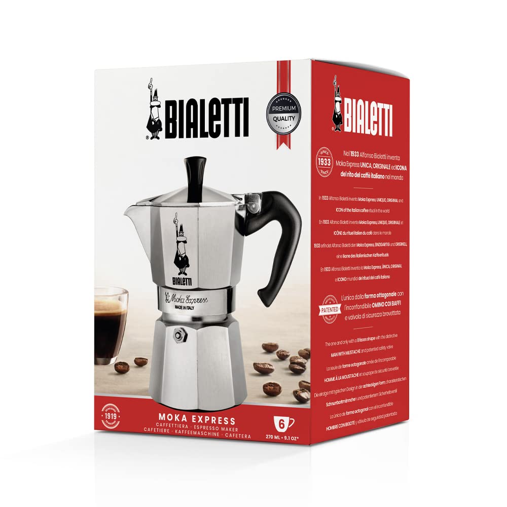 Bialetti - Moka Express: Iconic Stovetop Espresso Maker, Makes Real Italian Coffee, Moka Pot 3 Cups (4.3 Oz - 130 Ml), Aluminium, Silver
