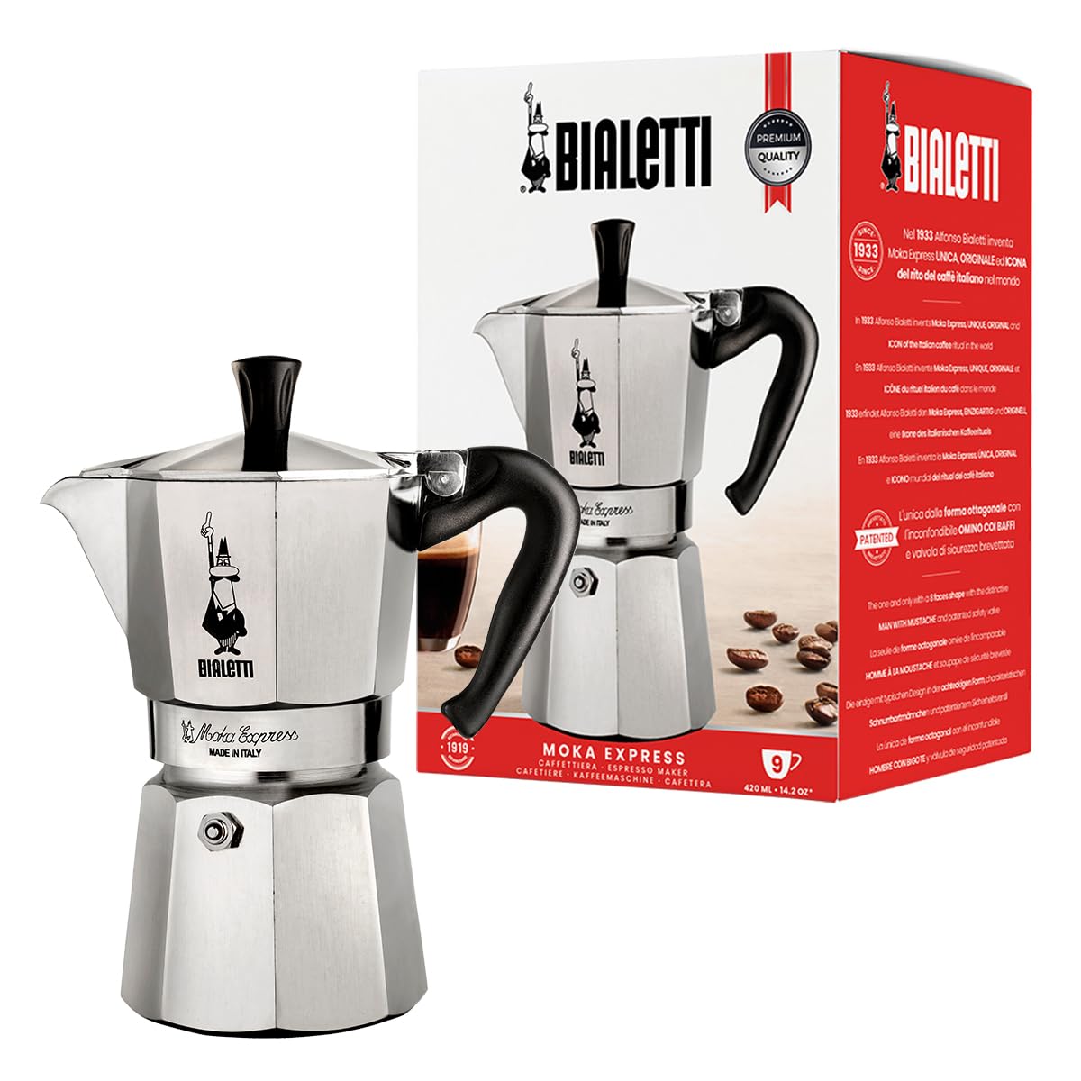 Bialetti - Moka Express: Iconic Stovetop Espresso Maker, Makes Real Italian Coffee, Moka Pot 3 Cups (4.3 Oz - 130 Ml), Aluminium, Silver
