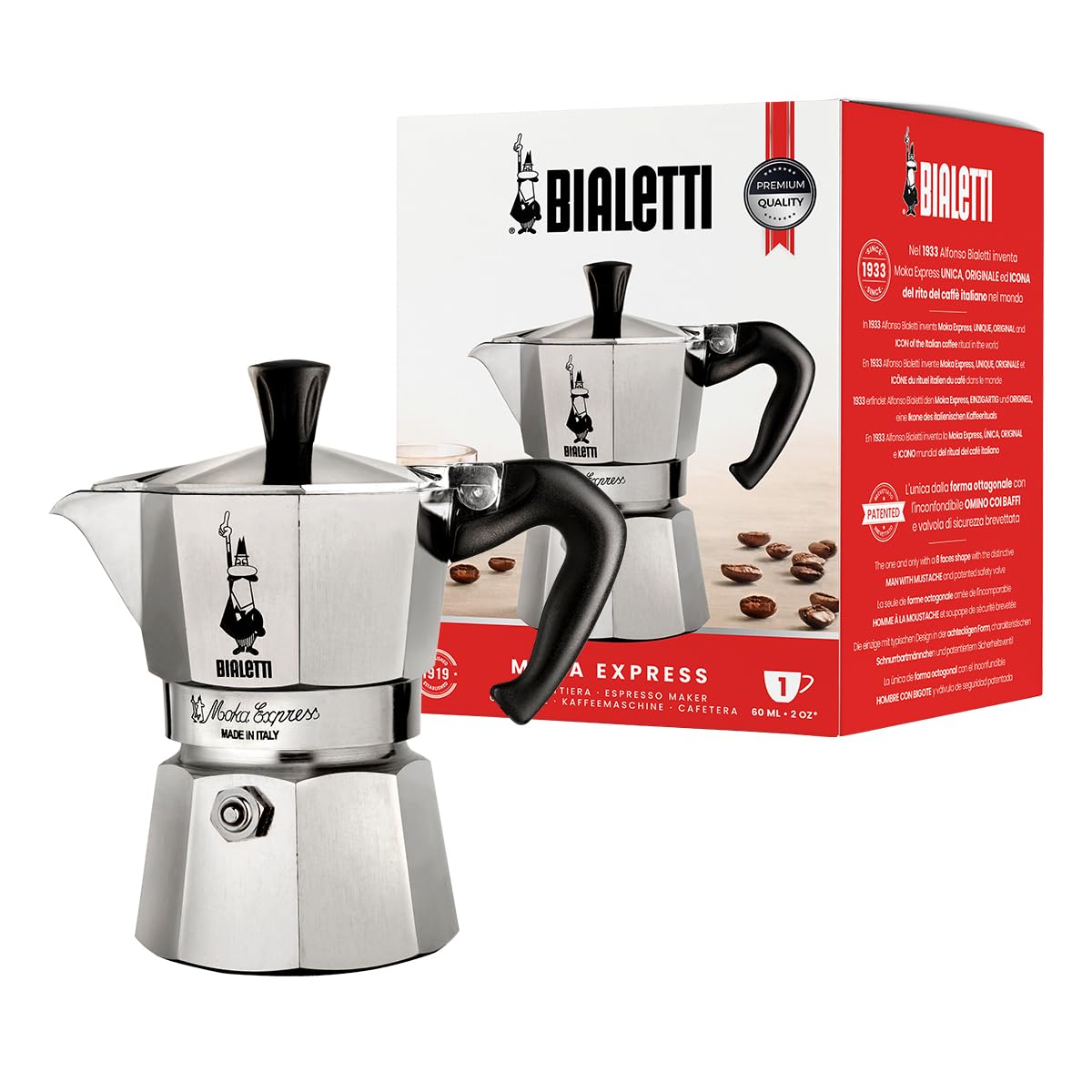 Bialetti - Moka Express: Iconic Stovetop Espresso Maker, Makes Real Italian Coffee, Moka Pot 3 Cups (4.3 Oz - 130 Ml), Aluminium, Silver