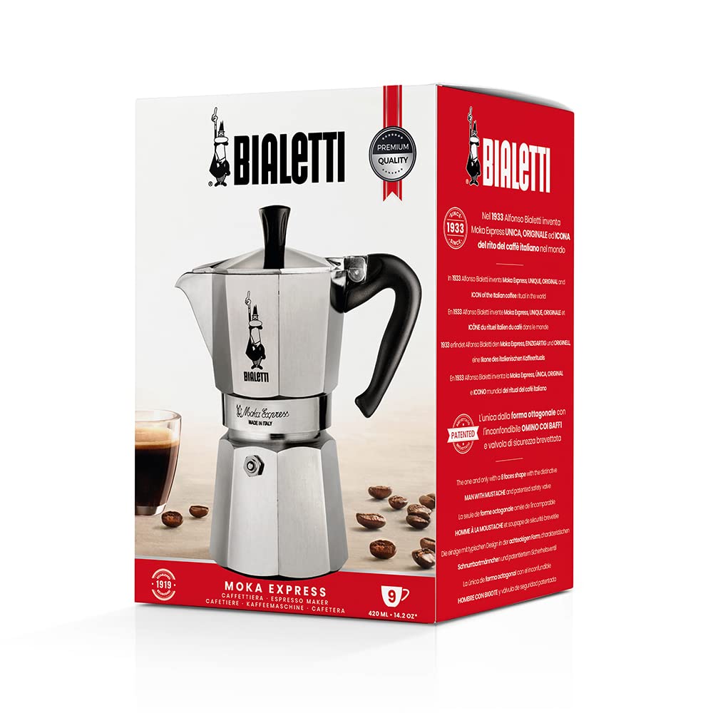 Bialetti - Moka Express: Iconic Stovetop Espresso Maker, Makes Real Italian Coffee, Moka Pot 3 Cups (4.3 Oz - 130 Ml), Aluminium, Silver