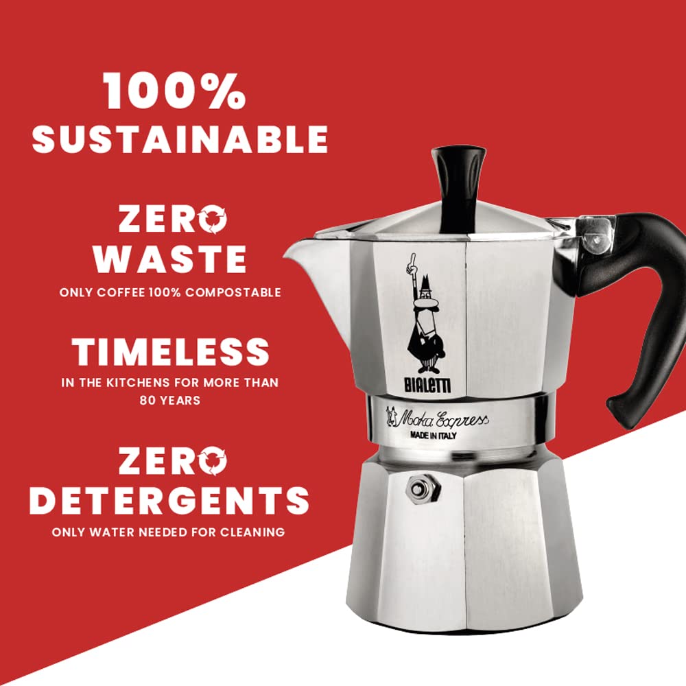 Bialetti - Moka Express: Iconic Stovetop Espresso Maker, Makes Real Italian Coffee, Moka Pot 3 Cups (4.3 Oz - 130 Ml), Aluminium, Silver
