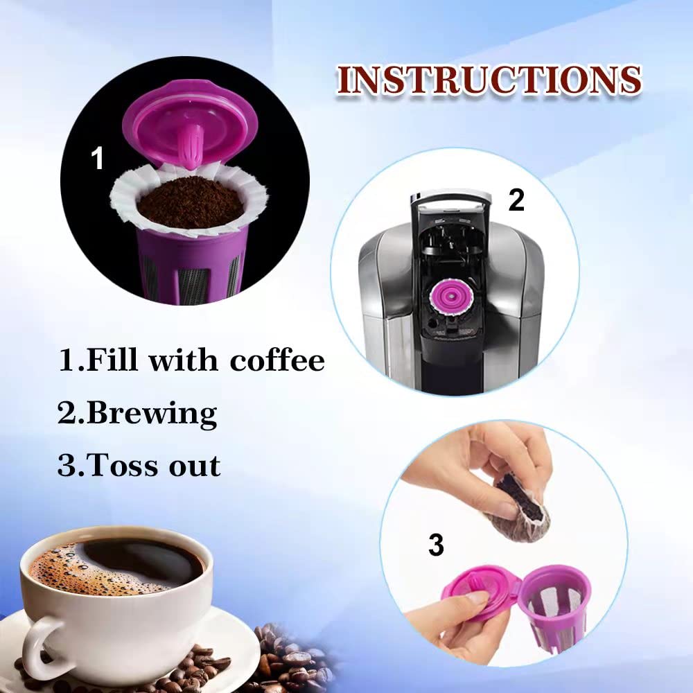 Disposable Coffee Paper Filter 300 Count with 2 Pack Reusable K Cup Coffee Pods,Compatible with Keurig Single Serve Coffee Maker 2.0 & 1.0