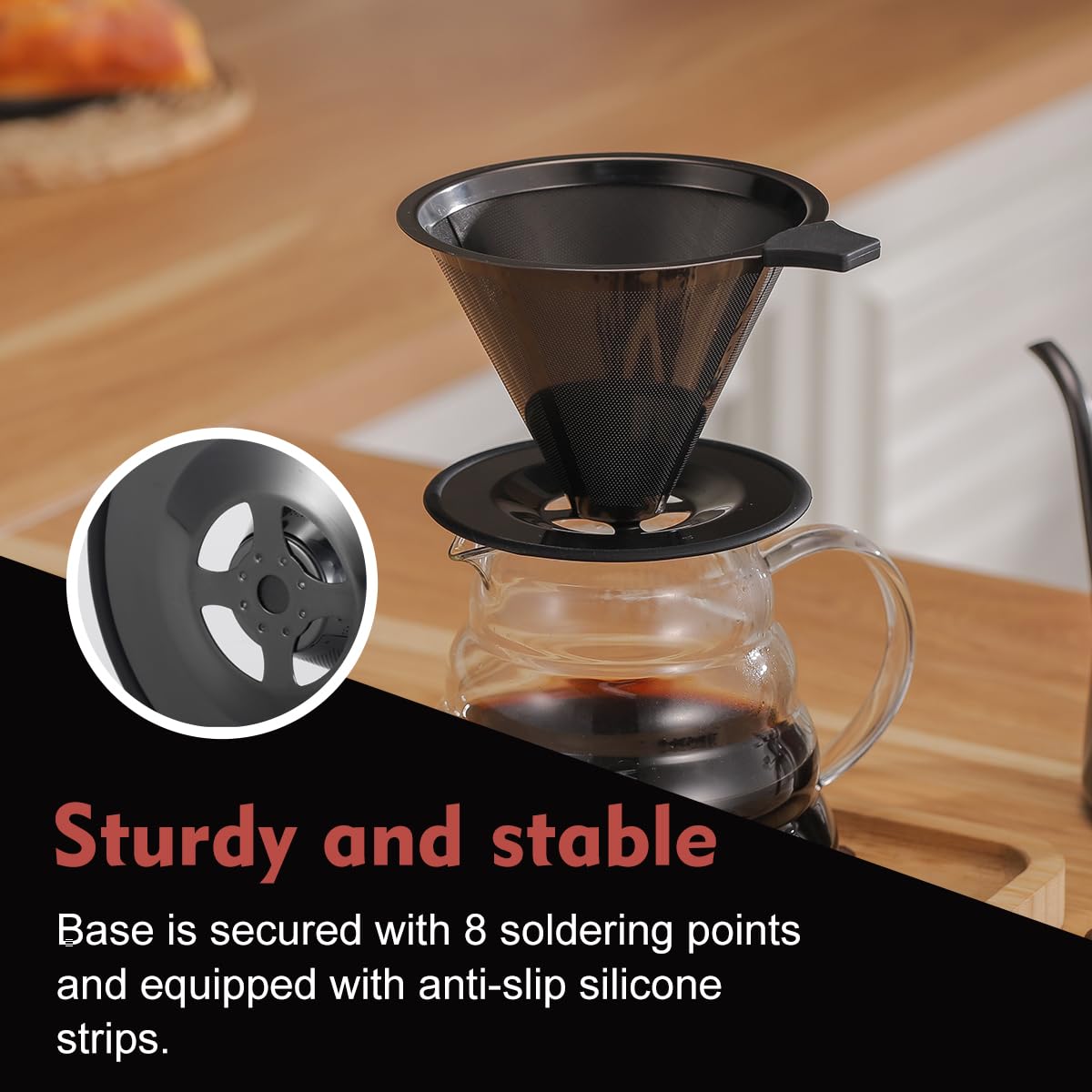 Pour Over Coffee Dripper INSINTAR Stainless Steel Drip Cone Brew Coffee Filter, Reusable Metal Coffee Strainer With Non-Slip Ring&Handle Paperless Pour Over Coffee Maker 1-4 Cup(Titanium Copper)