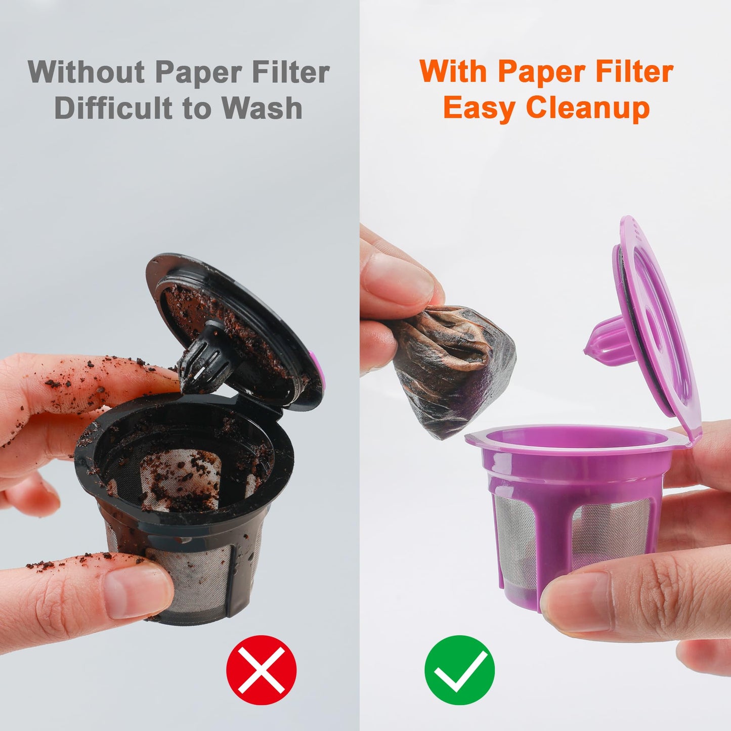 Disposable Coffee Paper Filter 300 Count with 2 Pack Reusable K Cup Coffee Pods,Compatible with Keurig Single Serve Coffee Maker 2.0 & 1.0