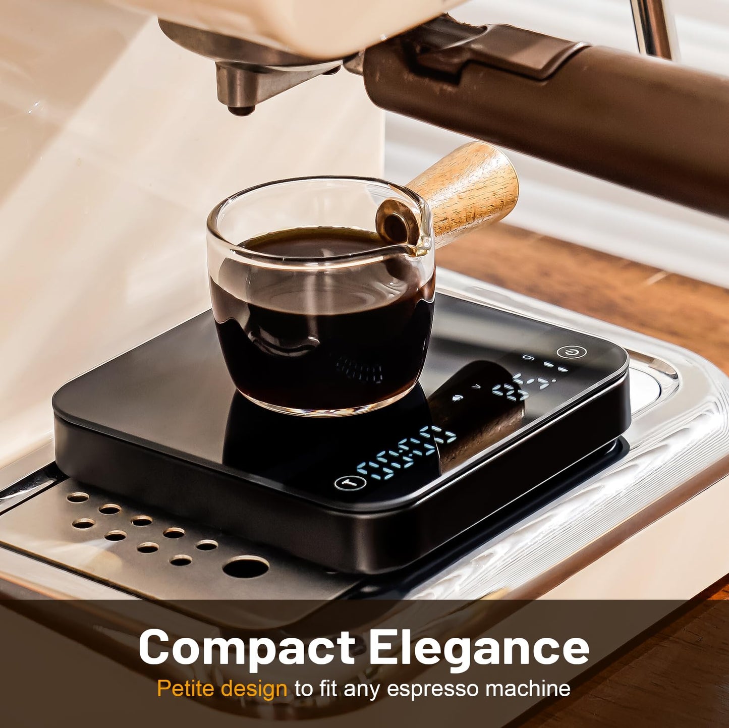 KitchenTour CaféMetric Coffee Scale with Timer 0.1g/2000g - Precision Scale for Espresso & Pour Over - Water Flow Speed Mode and Coffee Powder-to-Liquid Ratio Mode - Rechargeable, LCD Display