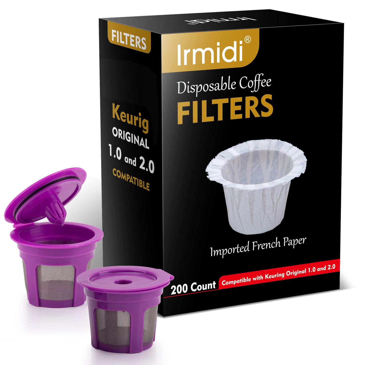 Disposable Coffee Paper Filter 300 Count with 2 Pack Reusable K Cup Coffee Pods,Compatible with Keurig Single Serve Coffee Maker 2.0 & 1.0