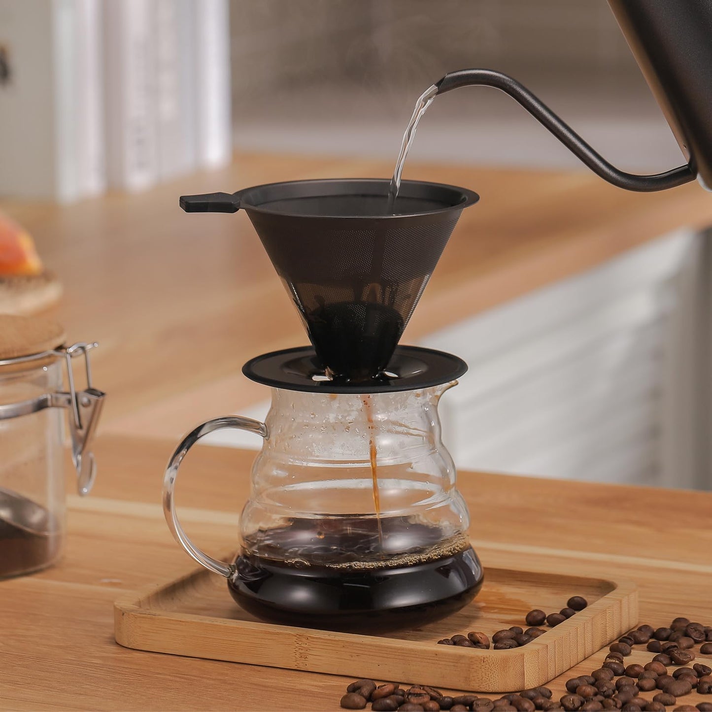 Pour Over Coffee Dripper INSINTAR Stainless Steel Drip Cone Brew Coffee Filter, Reusable Metal Coffee Strainer With Non-Slip Ring&Handle Paperless Pour Over Coffee Maker 1-4 Cup(Titanium Copper)