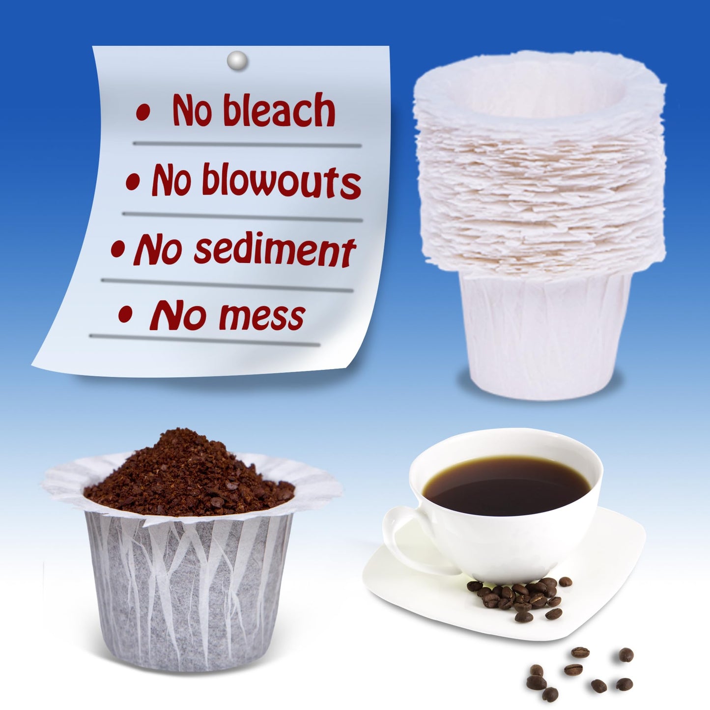 Disposable Coffee Paper Filter 300 Count with 2 Pack Reusable K Cup Coffee Pods,Compatible with Keurig Single Serve Coffee Maker 2.0 & 1.0
