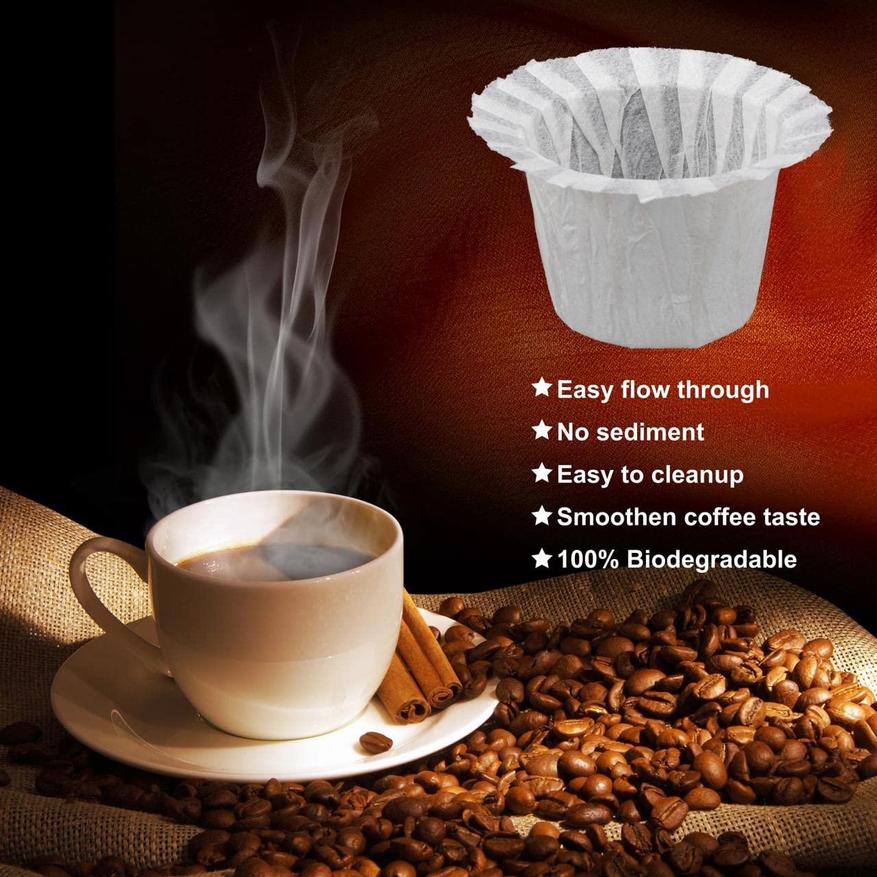 Disposable Coffee Paper Filter 300 Count with 2 Pack Reusable K Cup Coffee Pods,Compatible with Keurig Single Serve Coffee Maker 2.0 & 1.0