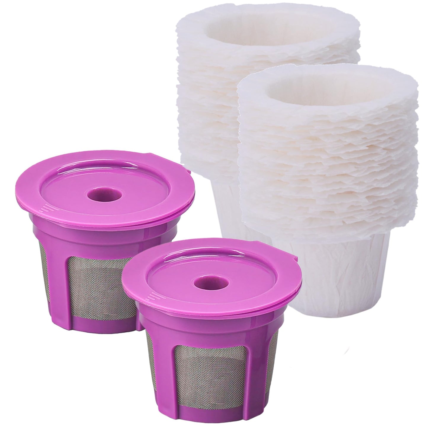 Disposable Coffee Paper Filter 300 Count with 2 Pack Reusable K Cup Coffee Pods,Compatible with Keurig Single Serve Coffee Maker 2.0 & 1.0