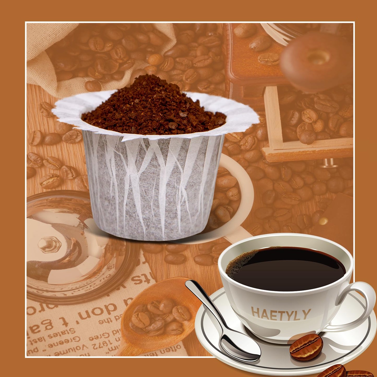 Disposable Coffee Paper Filter 300 Count with 2 Pack Reusable K Cup Coffee Pods,Compatible with Keurig Single Serve Coffee Maker 2.0 & 1.0