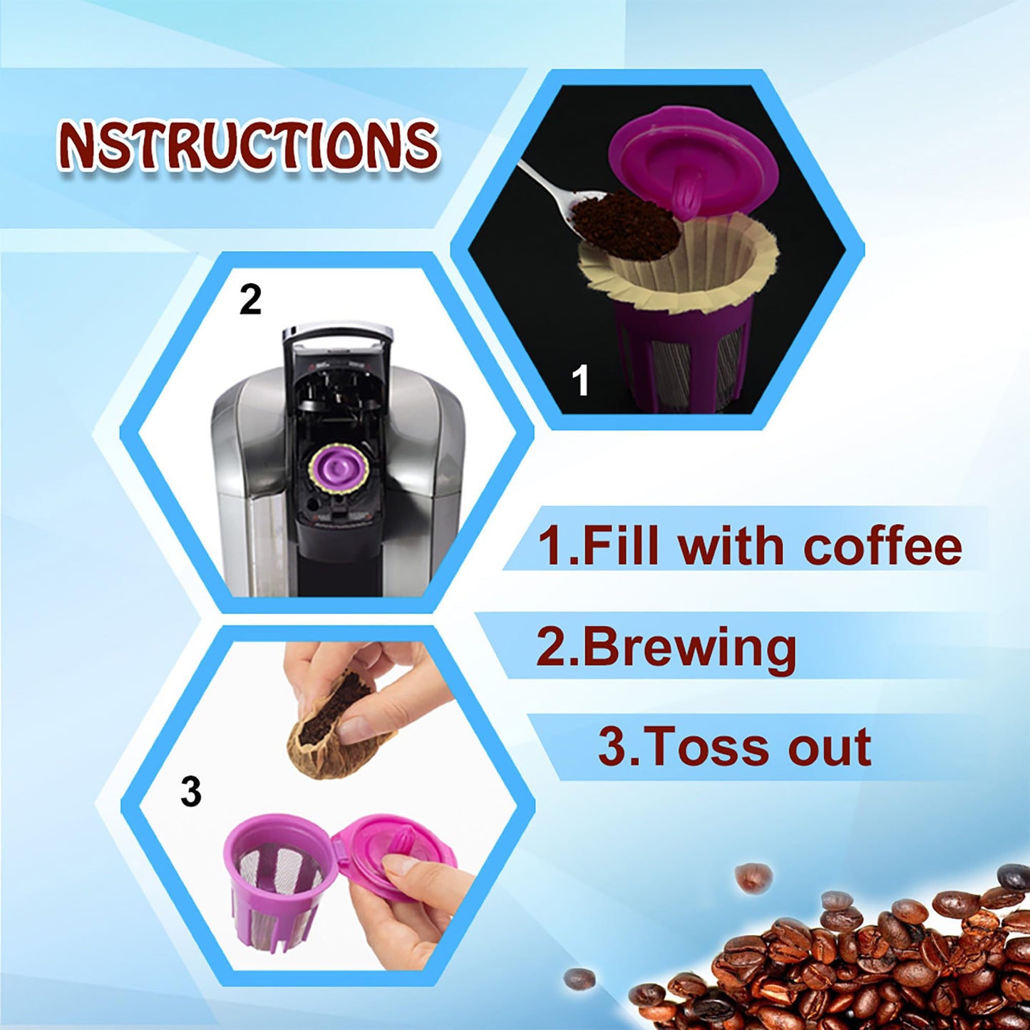 Disposable Coffee Paper Filter 300 Count with 2 Pack Reusable K Cup Coffee Pods,Compatible with Keurig Single Serve Coffee Maker 2.0 & 1.0