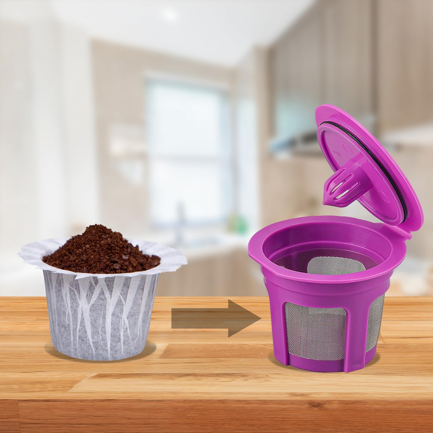 Disposable Coffee Paper Filter 300 Count with 2 Pack Reusable K Cup Coffee Pods,Compatible with Keurig Single Serve Coffee Maker 2.0 & 1.0