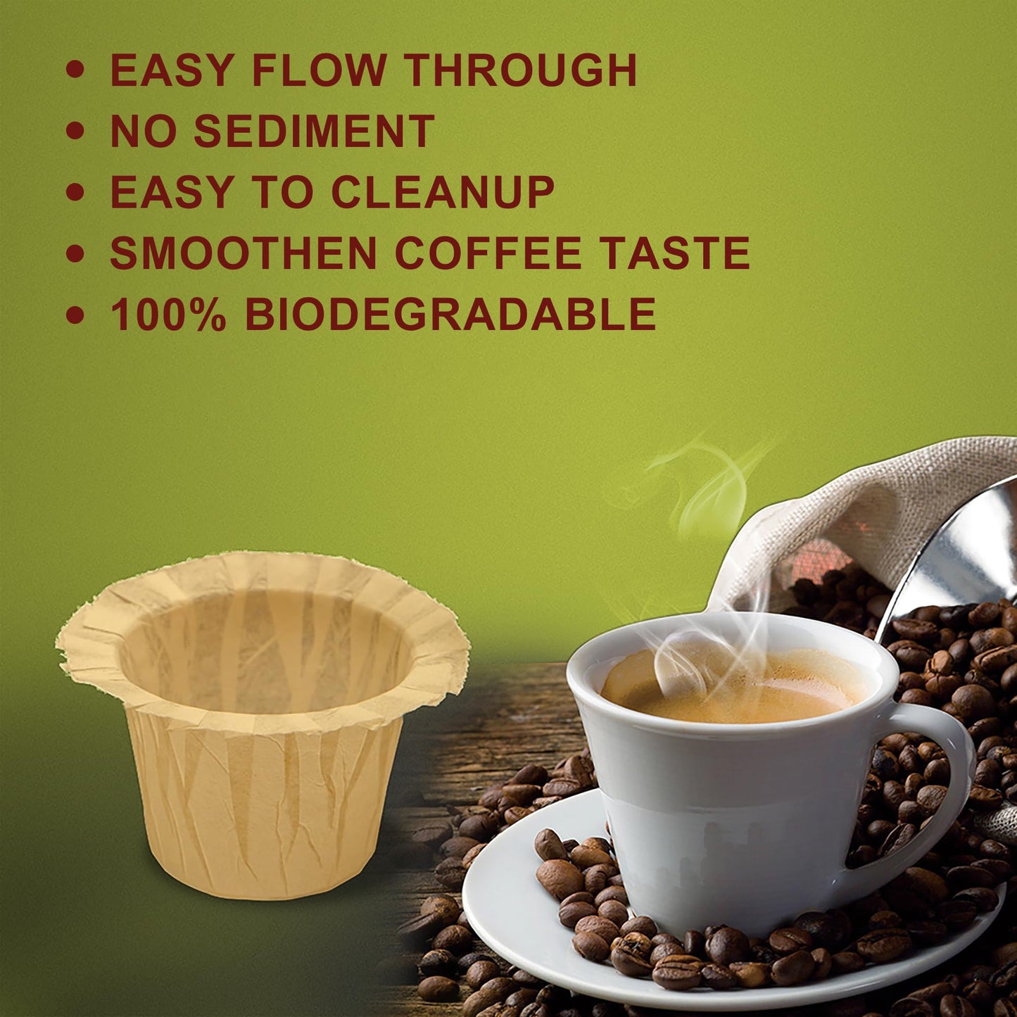 Disposable Coffee Paper Filter 300 Count with 2 Pack Reusable K Cup Coffee Pods,Compatible with Keurig Single Serve Coffee Maker 2.0 & 1.0