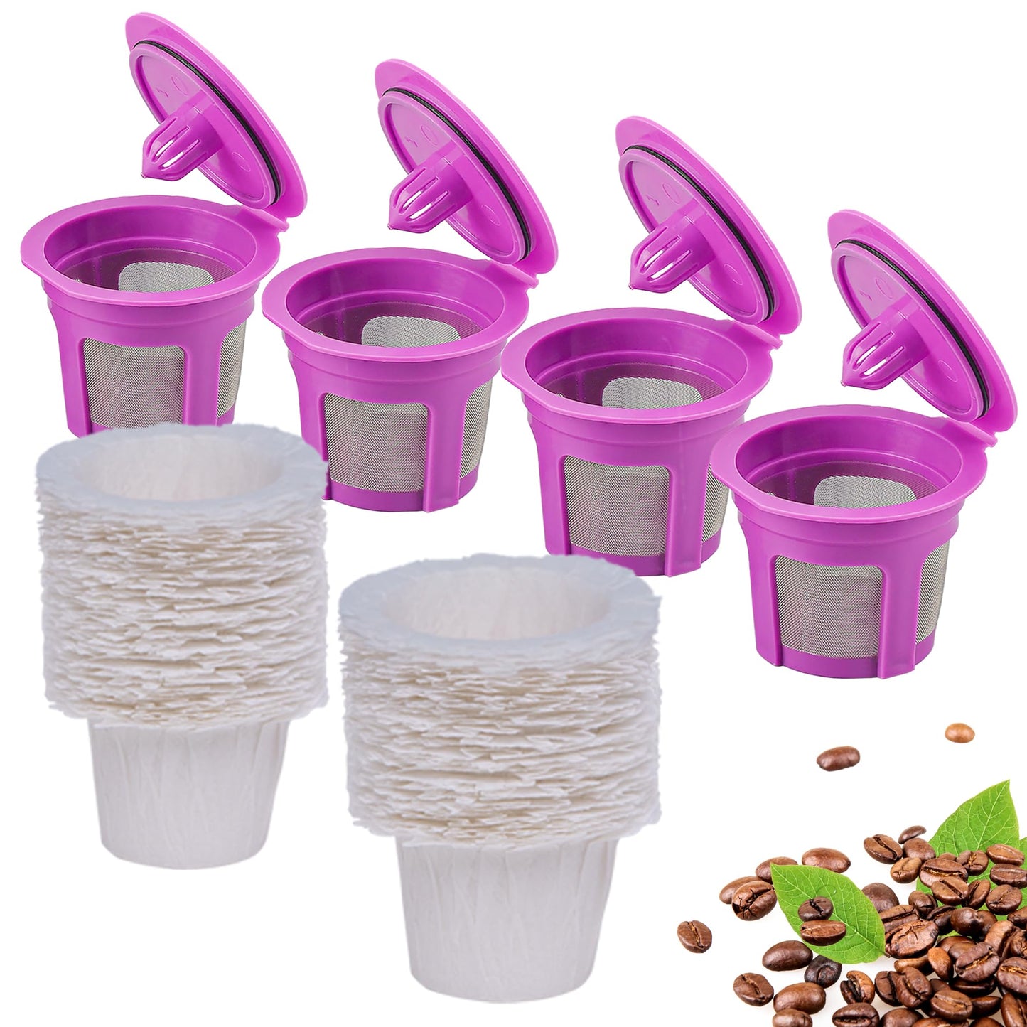 Disposable Coffee Paper Filter 300 Count with 2 Pack Reusable K Cup Coffee Pods,Compatible with Keurig Single Serve Coffee Maker 2.0 & 1.0
