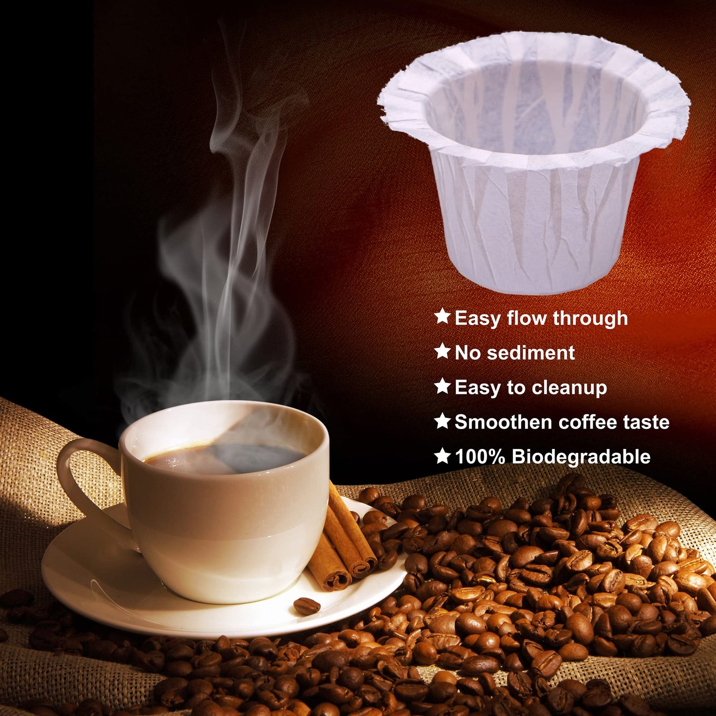 Disposable Coffee Paper Filter 300 Count with 2 Pack Reusable K Cup Coffee Pods,Compatible with Keurig Single Serve Coffee Maker 2.0 & 1.0