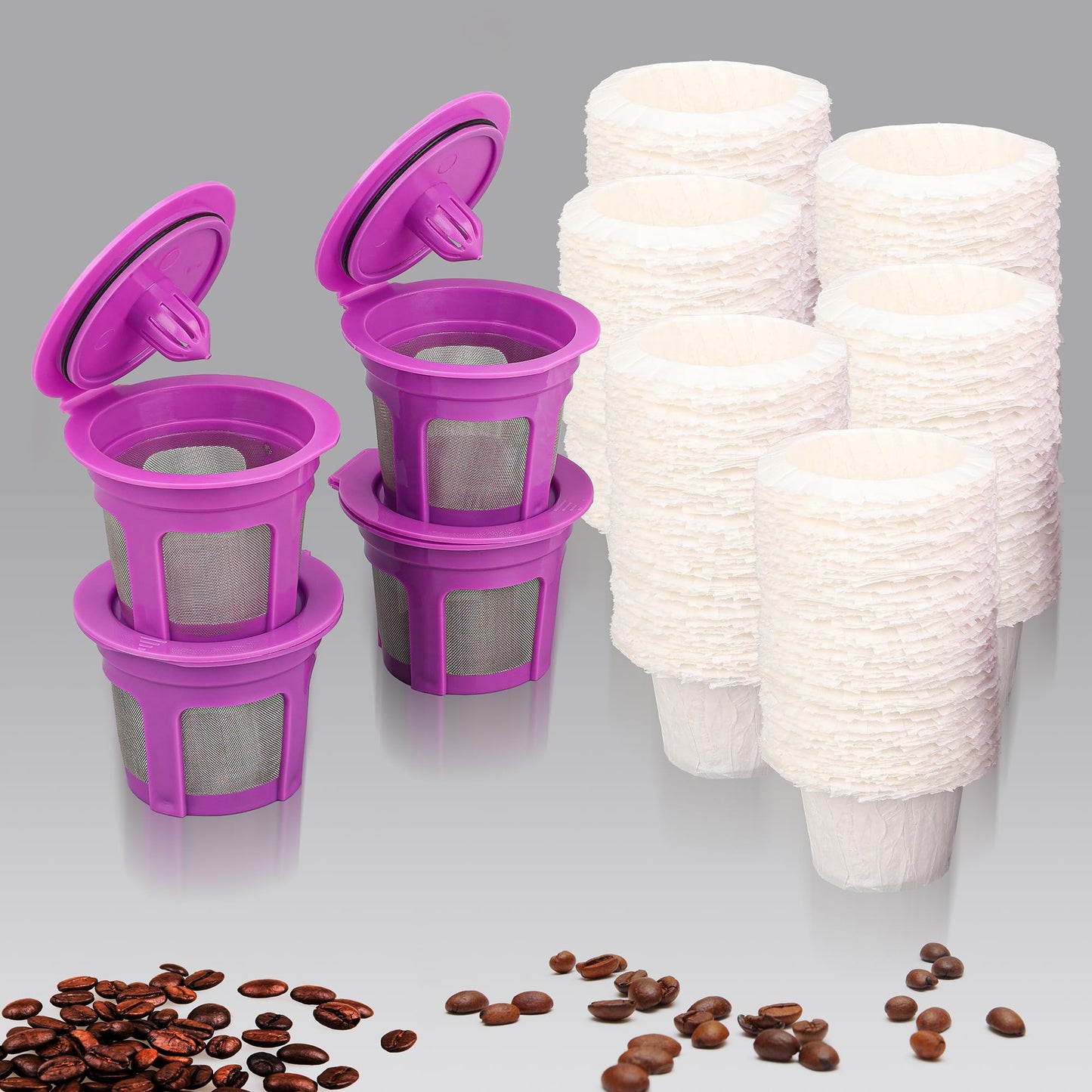 Disposable Coffee Paper Filter 300 Count with 2 Pack Reusable K Cup Coffee Pods,Compatible with Keurig Single Serve Coffee Maker 2.0 & 1.0