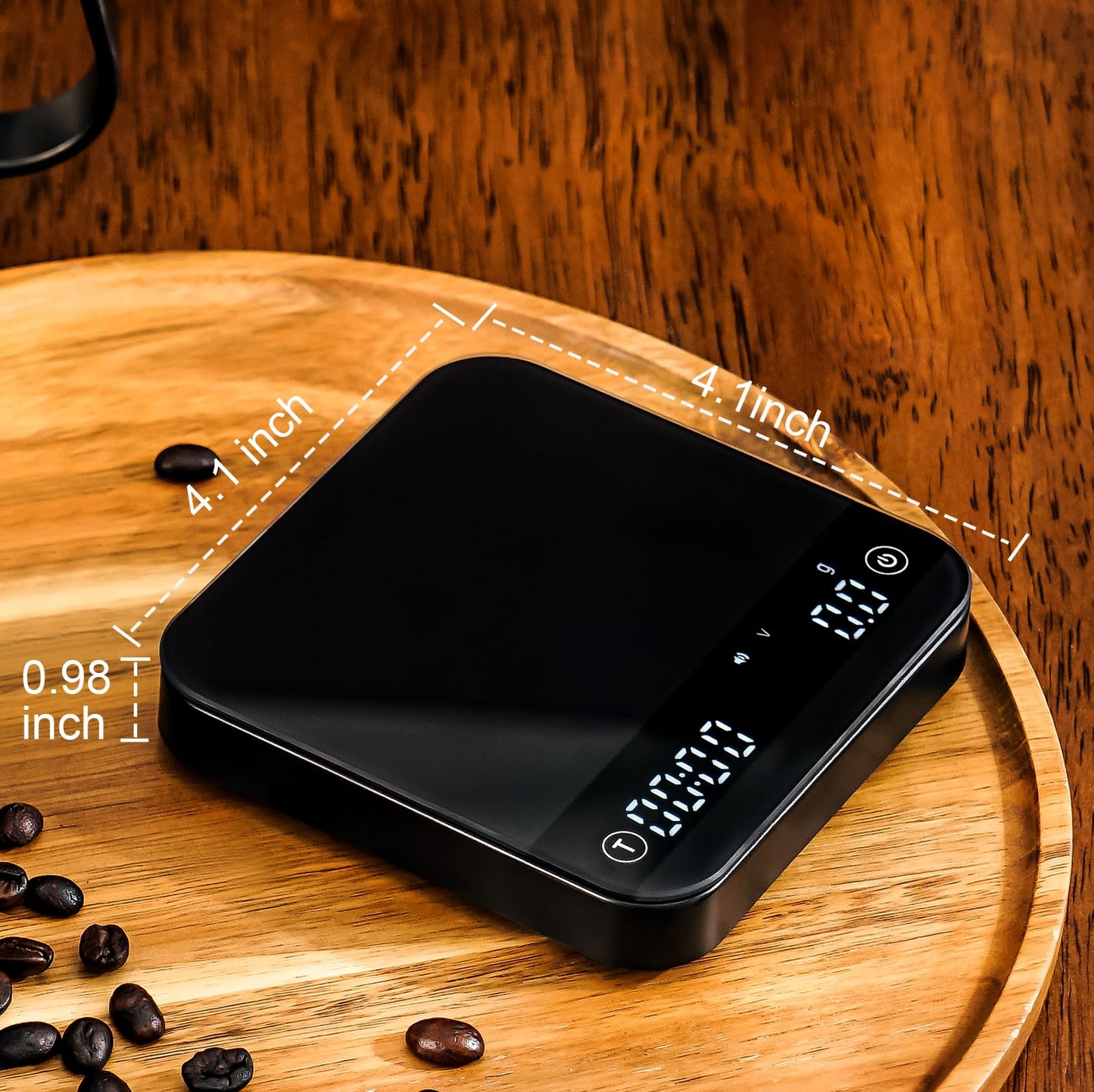 KitchenTour CaféMetric Coffee Scale with Timer 0.1g/2000g - Precision Scale for Espresso & Pour Over - Water Flow Speed Mode and Coffee Powder-to-Liquid Ratio Mode - Rechargeable, LCD Display