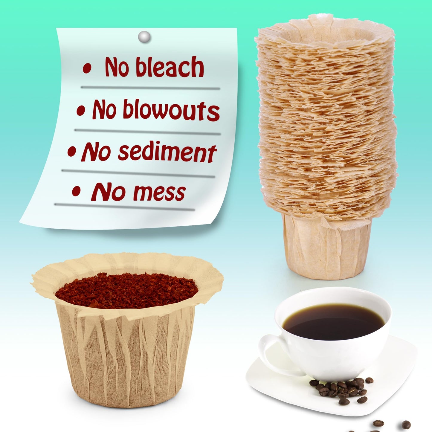 Disposable Coffee Paper Filter 300 Count with 2 Pack Reusable K Cup Coffee Pods,Compatible with Keurig Single Serve Coffee Maker 2.0 & 1.0
