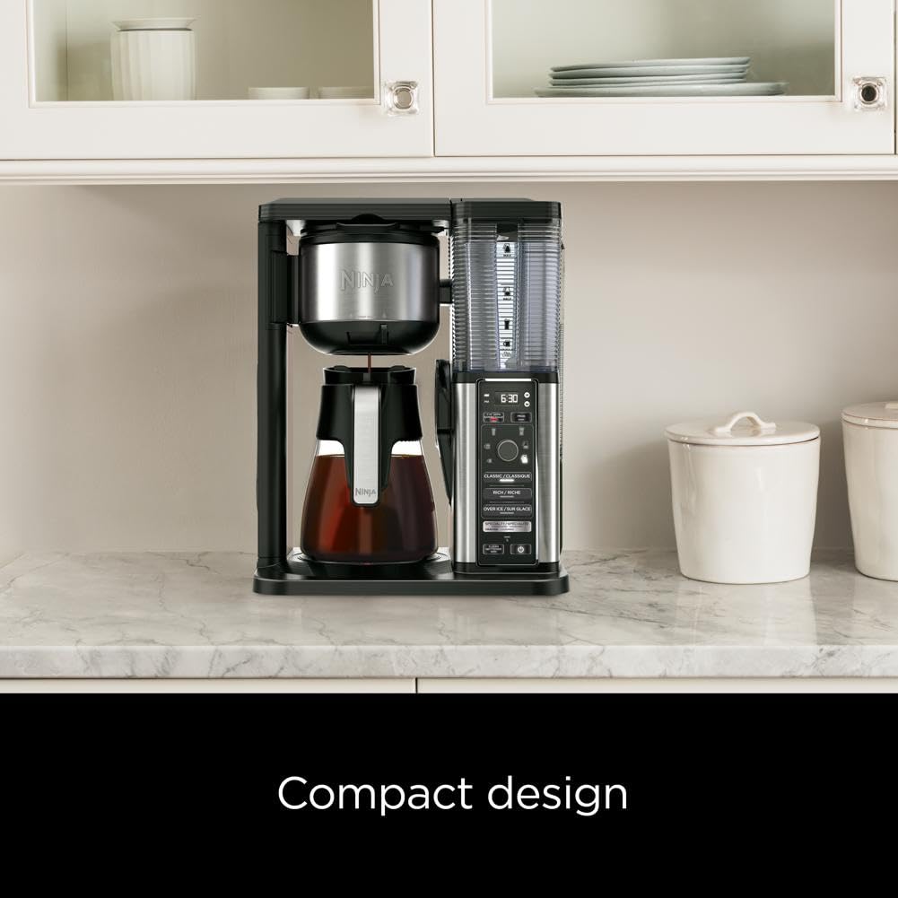 Ninja Specialty Fold-Away Frother (CM401) Coffee Maker, Single Serve to 10 Cup (50 oz.), Glass Carafe (Renewed)