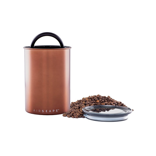 Planetary Design Airscape Stainless Steel Coffee Canister | Food Storage Container | Patented Airtight Lid | Push Out Excess Air Preserve Food Freshness (Medium, Brushed Copper)