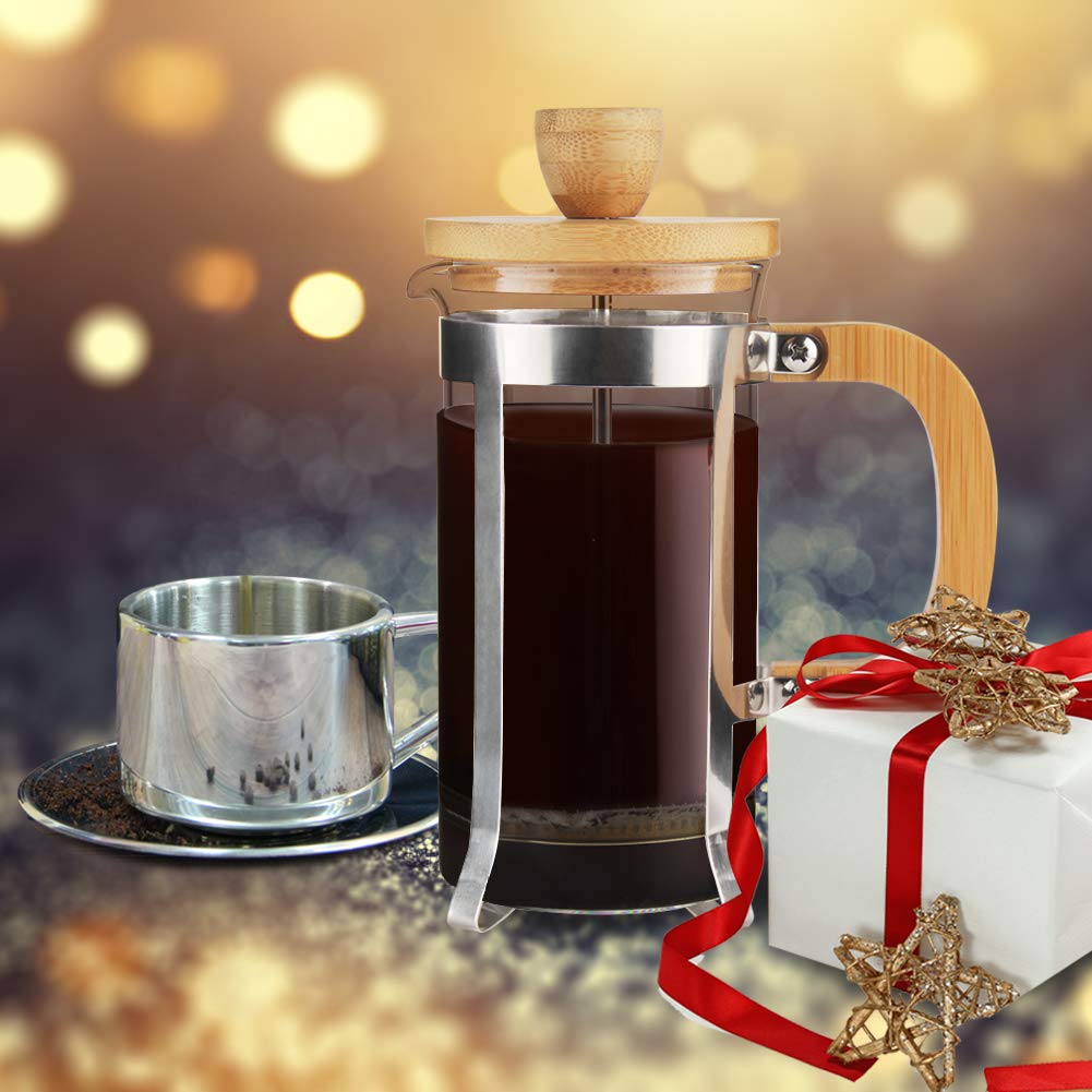 Sivaphe 34 OZ Bamboo French Press Stainless Steel High Borosilicate Glass 1000ML Espresso/Tea Maker Coffee Serving Sets, Gift Choice for Coffee Lover