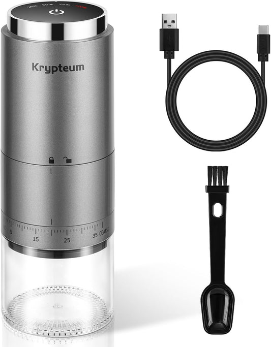 Portable Electric Burr Coffee Grinder with 38 Adjustable Settings, Rechargeable Coffee Grinder with LED Display, Cordless Coffee Mill for Travel, Camping, Office, Espresso, Pour Over, etc