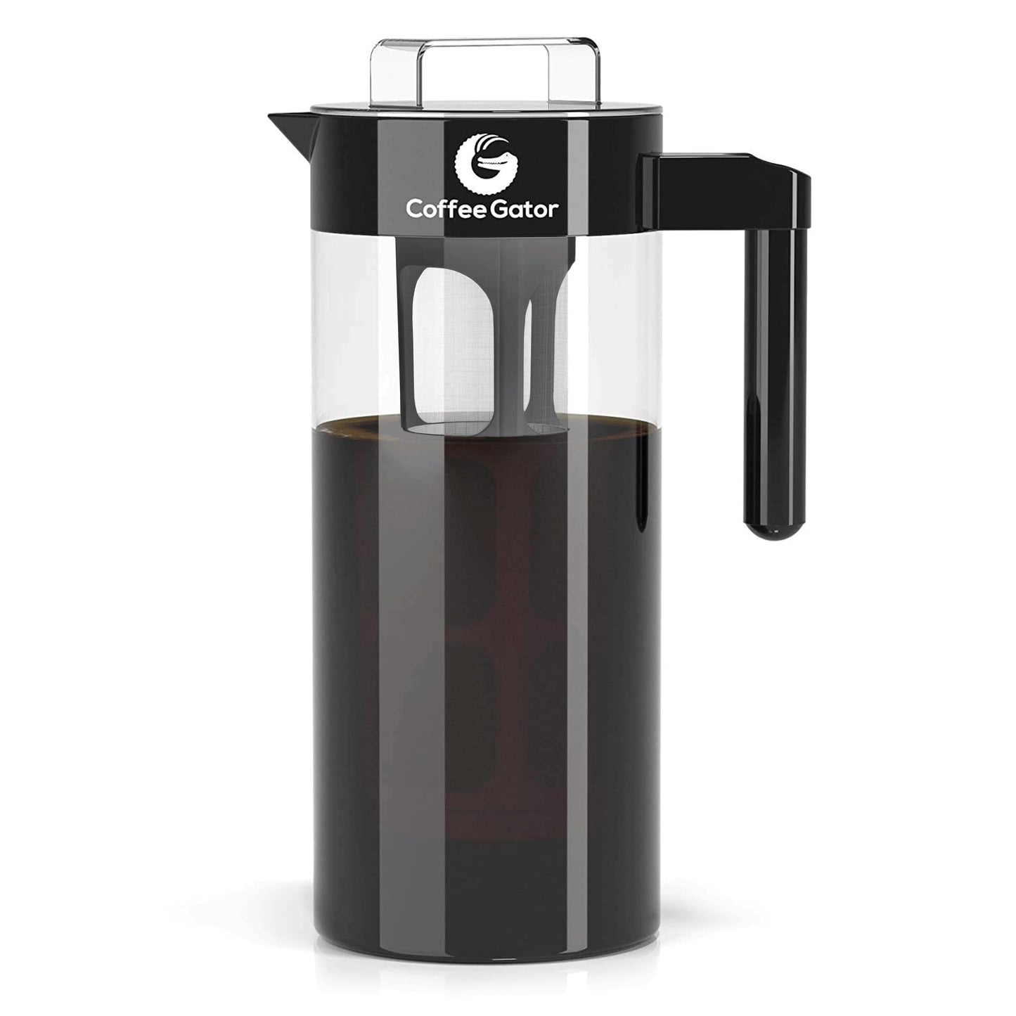 Coffee Gator Cold Brew Coffee Maker - 47 oz Iced Tea and Cold Brew Maker and Pitcher w/Glass Carafe, Filter, Funnel & Measuring Scoop - Black