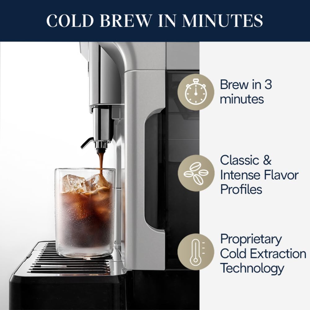 De'Longhi Eletta Explore Espresso Machine with Cold Brew, Automatic Hot & Cold Milk Frother for 50+ One Touch Recipes, Built-in Grinder, ECAM45086S