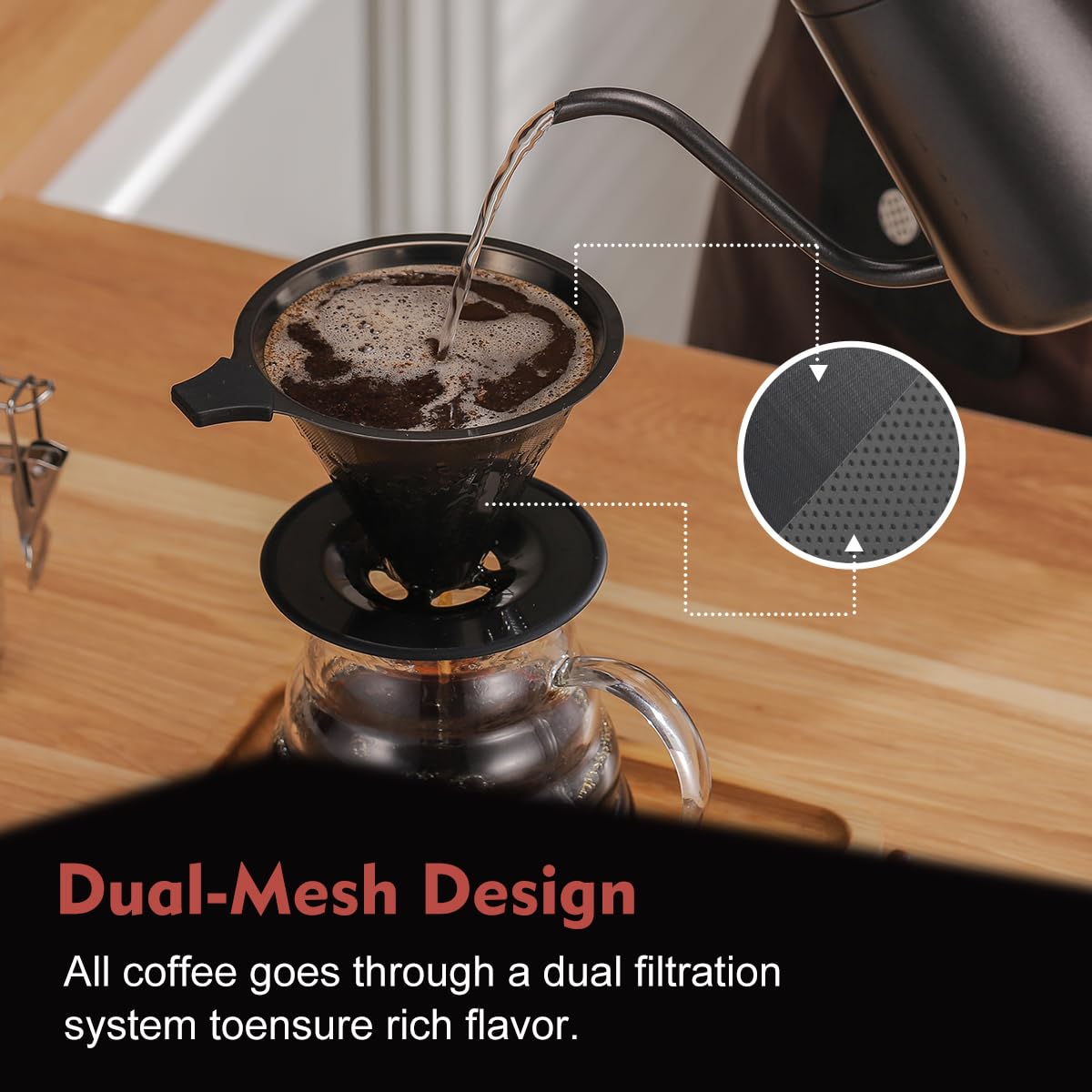 Pour Over Coffee Dripper INSINTAR Stainless Steel Drip Cone Brew Coffee Filter, Reusable Metal Coffee Strainer With Non-Slip Ring&Handle Paperless Pour Over Coffee Maker 1-4 Cup(Titanium Copper)