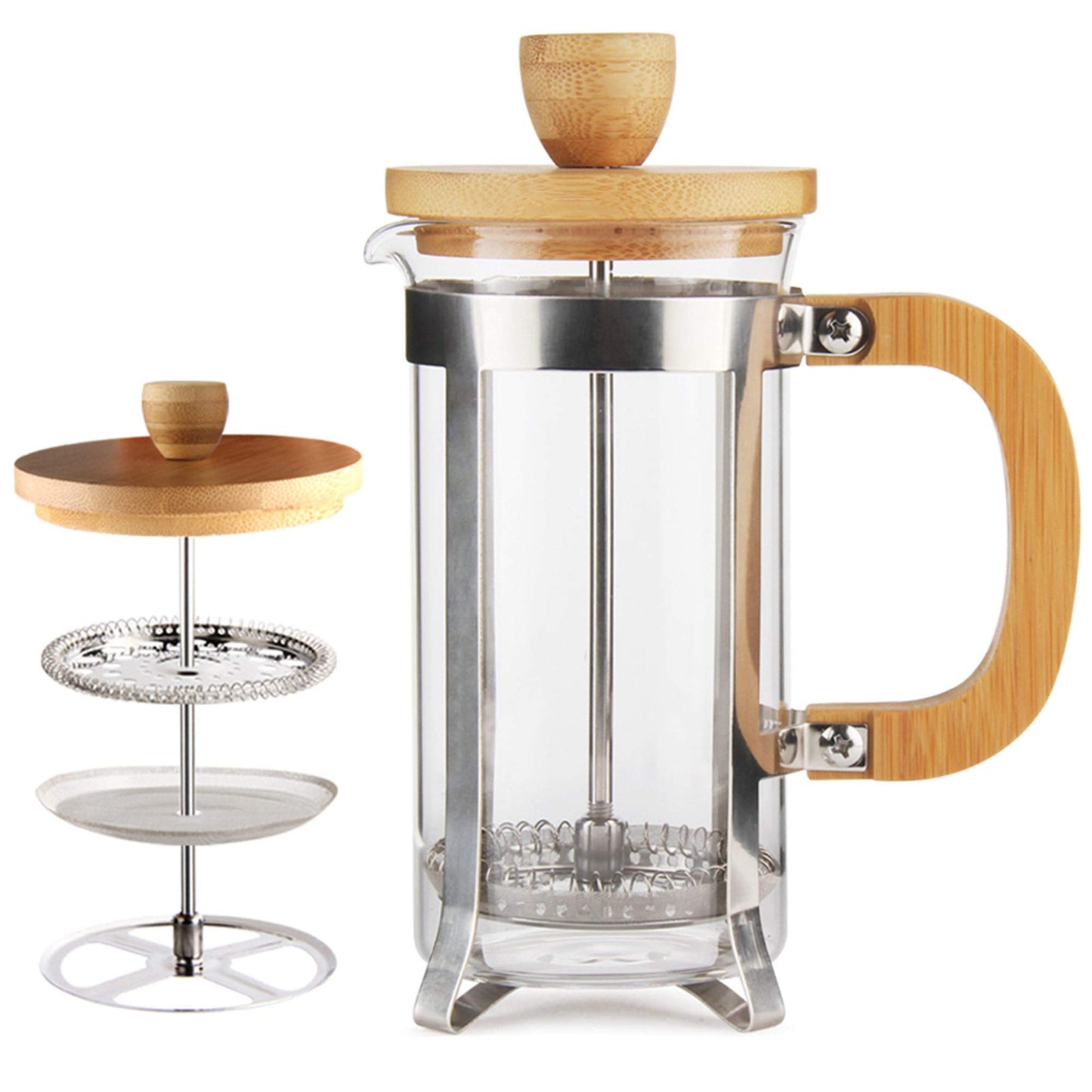 Sivaphe 34 OZ Bamboo French Press Stainless Steel High Borosilicate Glass 1000ML Espresso/Tea Maker Coffee Serving Sets, Gift Choice for Coffee Lover