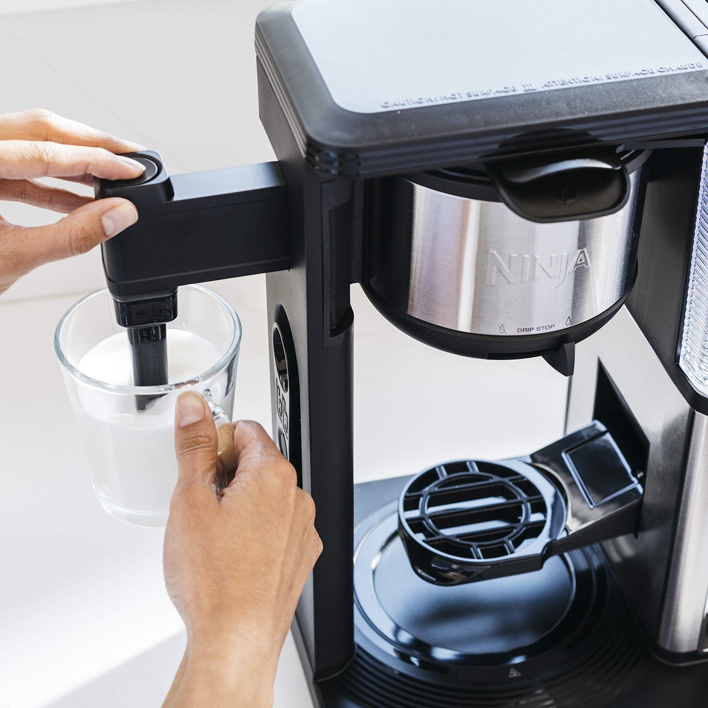 Ninja Specialty Fold-Away Frother (CM401) Coffee Maker, Single Serve to 10 Cup (50 oz.), Glass Carafe (Renewed)