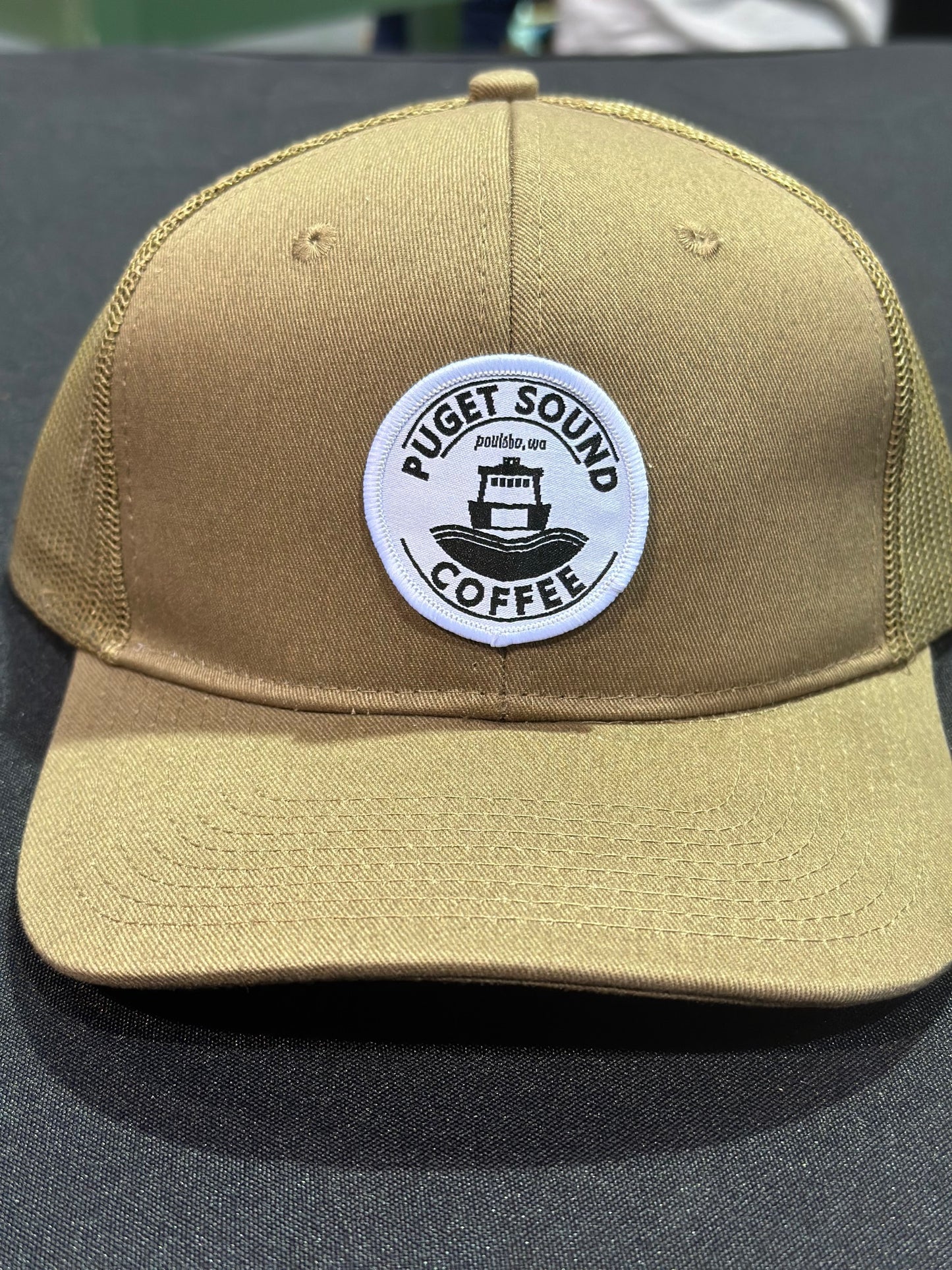 Puget Sound Coffee Patch on a Trucker Hat
